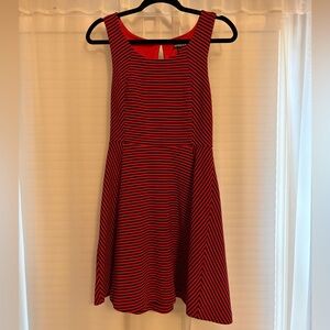 Express Red and Navy Striped Fit-and-Flare (A-line) Dress